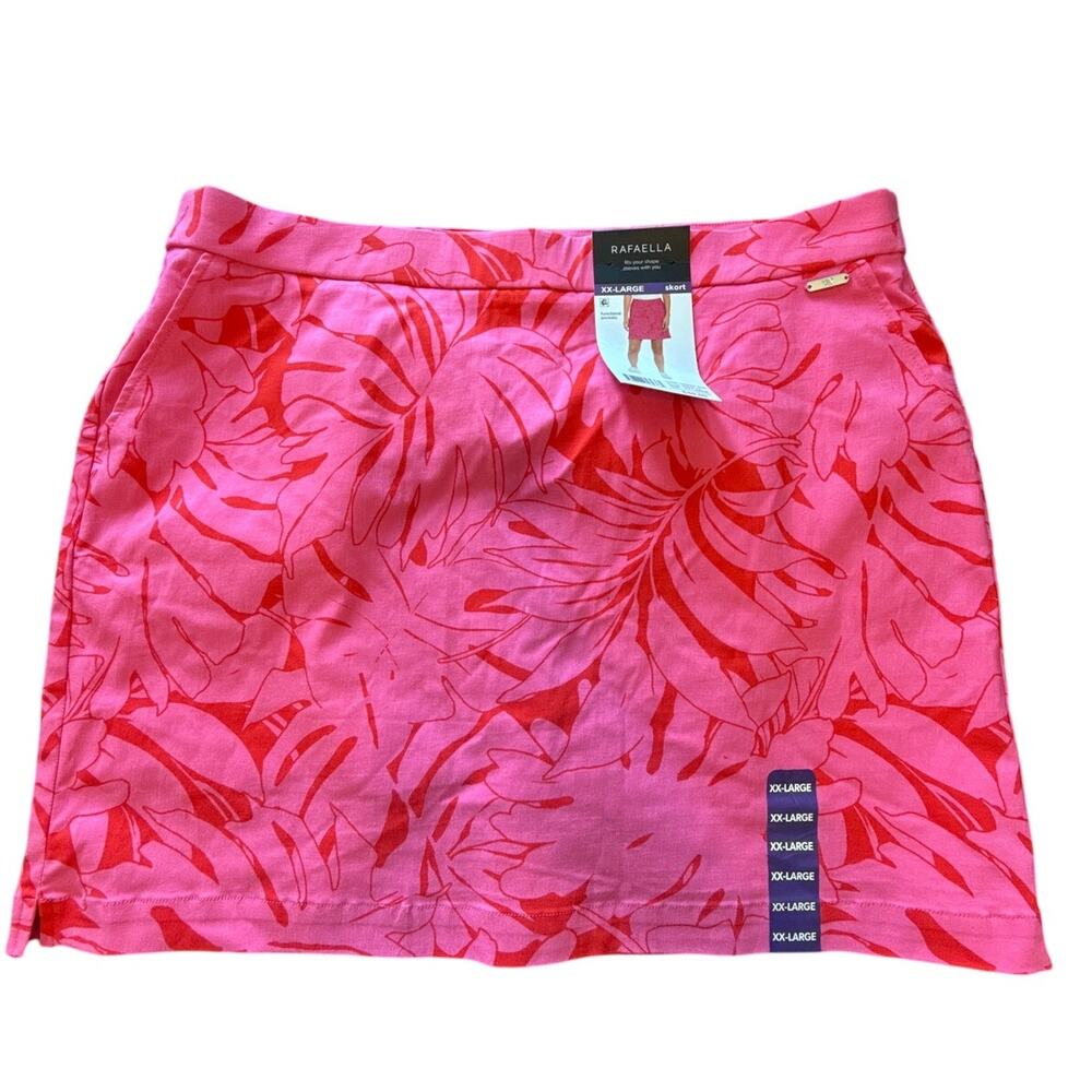 Women's Pink Tropical Floral Print Athletic Skort Plus Size Skirt 2XL NWT